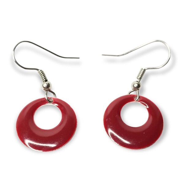 Circle Round Paint Drop Dangle Hanging Earrings - Picture 4 of 6